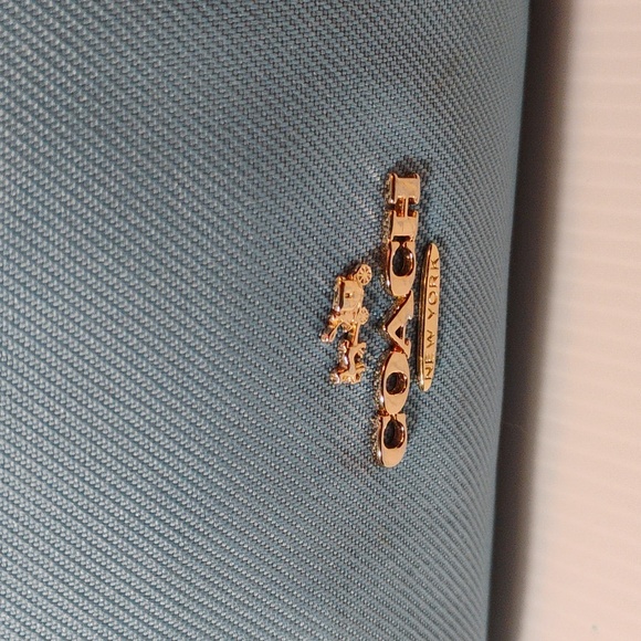 Coach Light Blue Tote with Brown Leather Trim - Picture 3 of 10